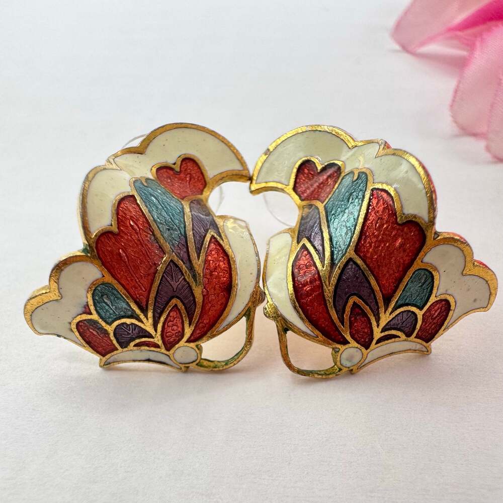 Vintage CloisonnΓ© Butterfly Earrings Half Hoop Cottagecore Grannycore Fairycore